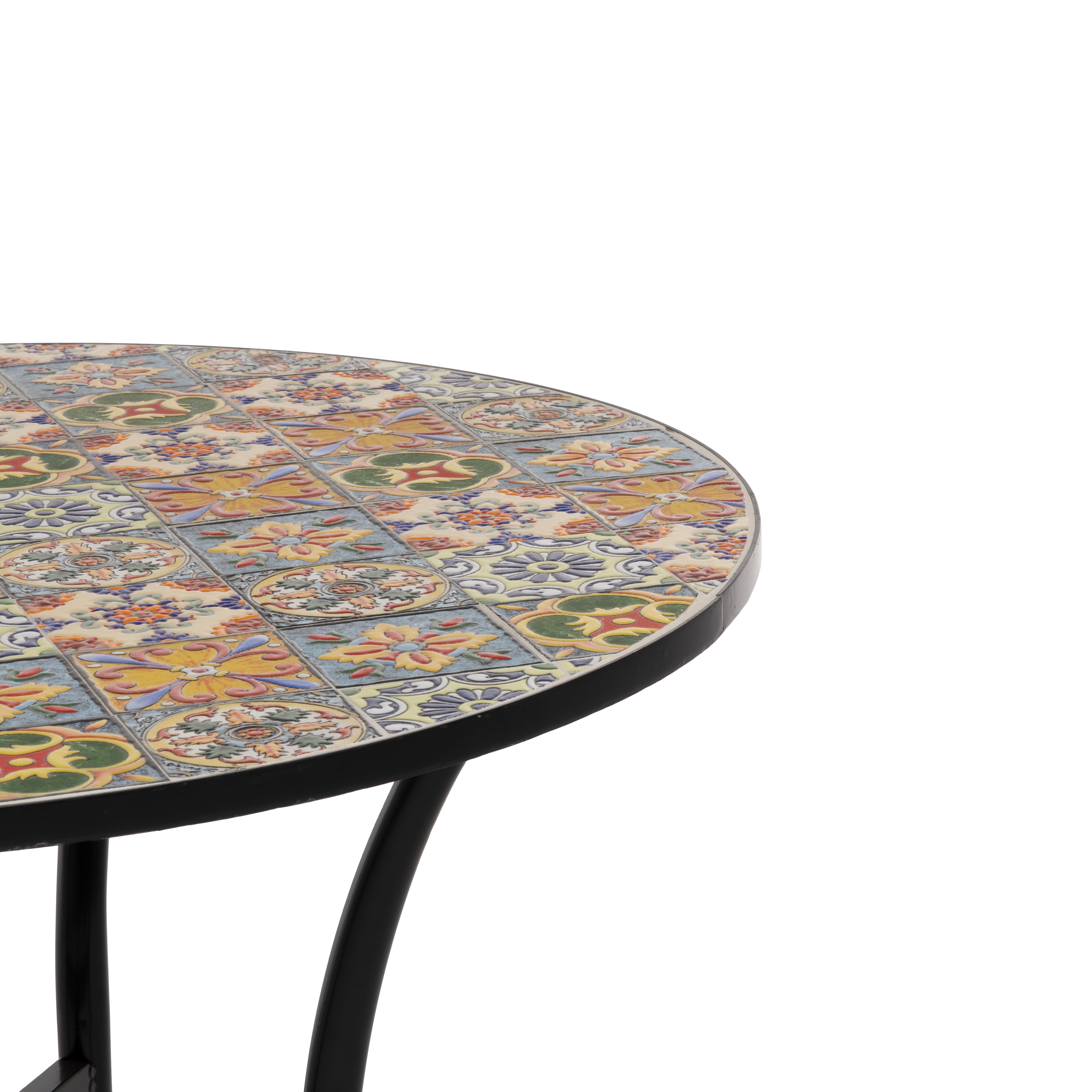 VESTIAMO CASA - Tavolo Tondo in metallo nero con top maioliche - h75 cm diametro 90 cm